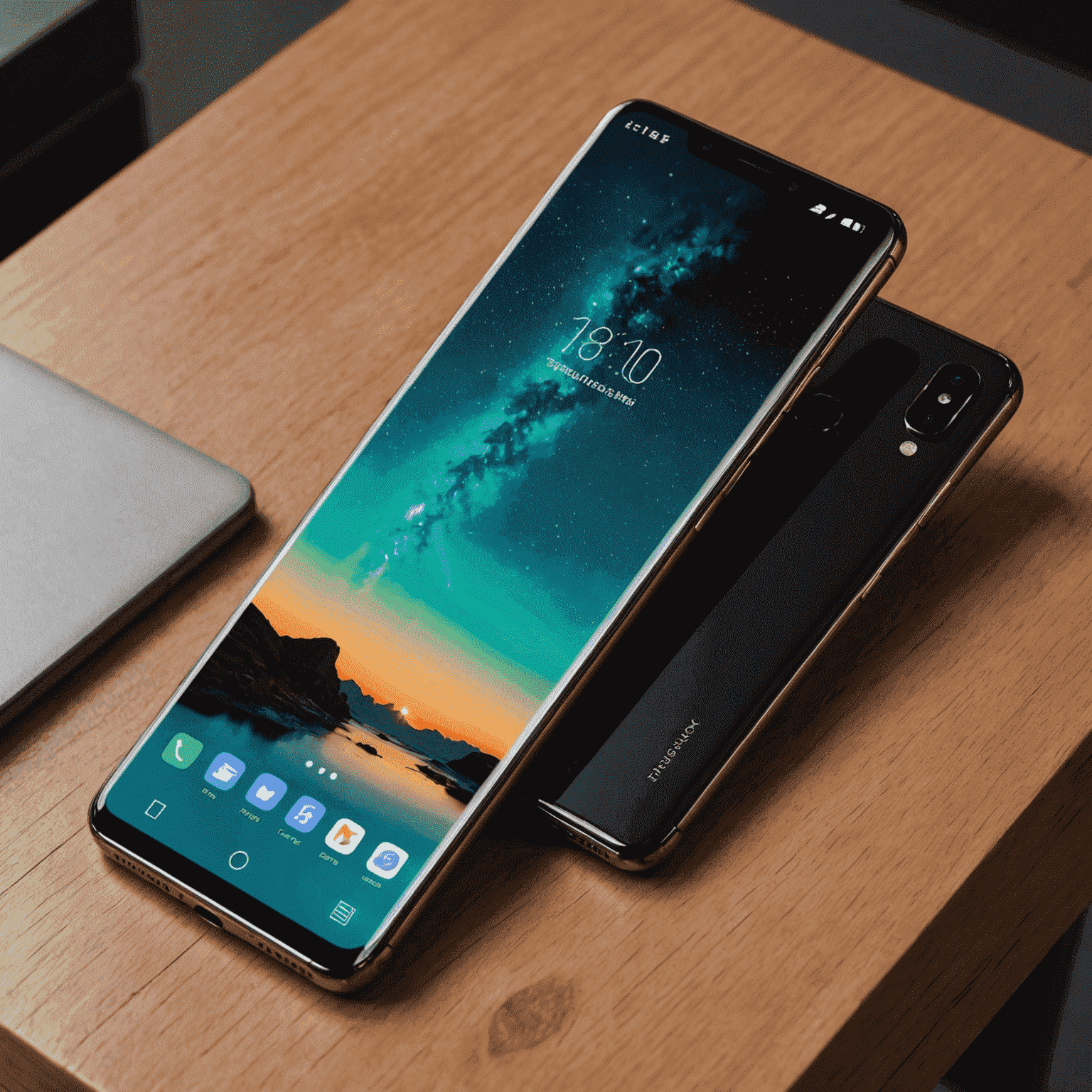 PhoneX Pro smartphone with a sleek design, featuring a bezel-less display and multiple camera lenses