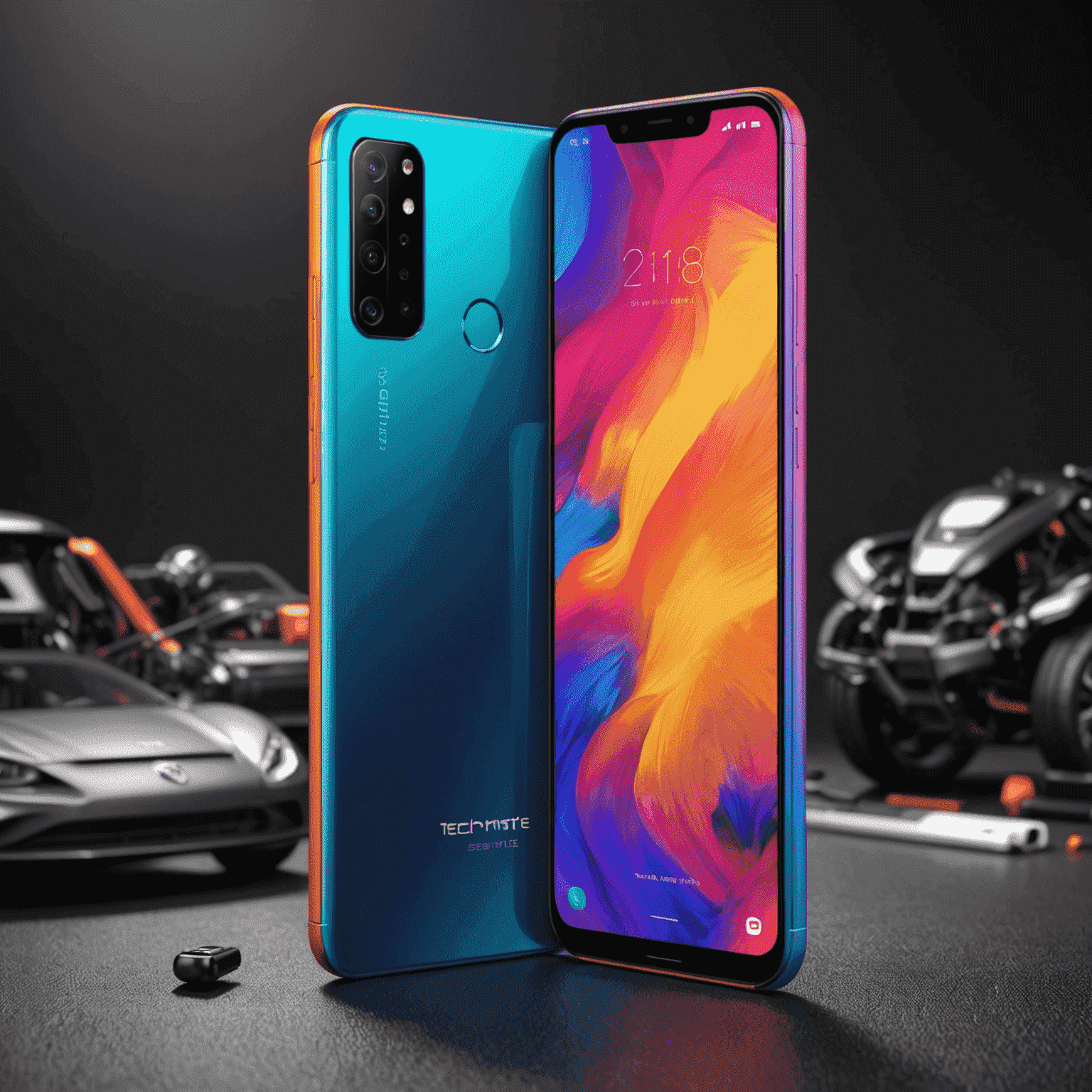 TechMate Lite smartphone with a colorful plastic body and dual camera setup