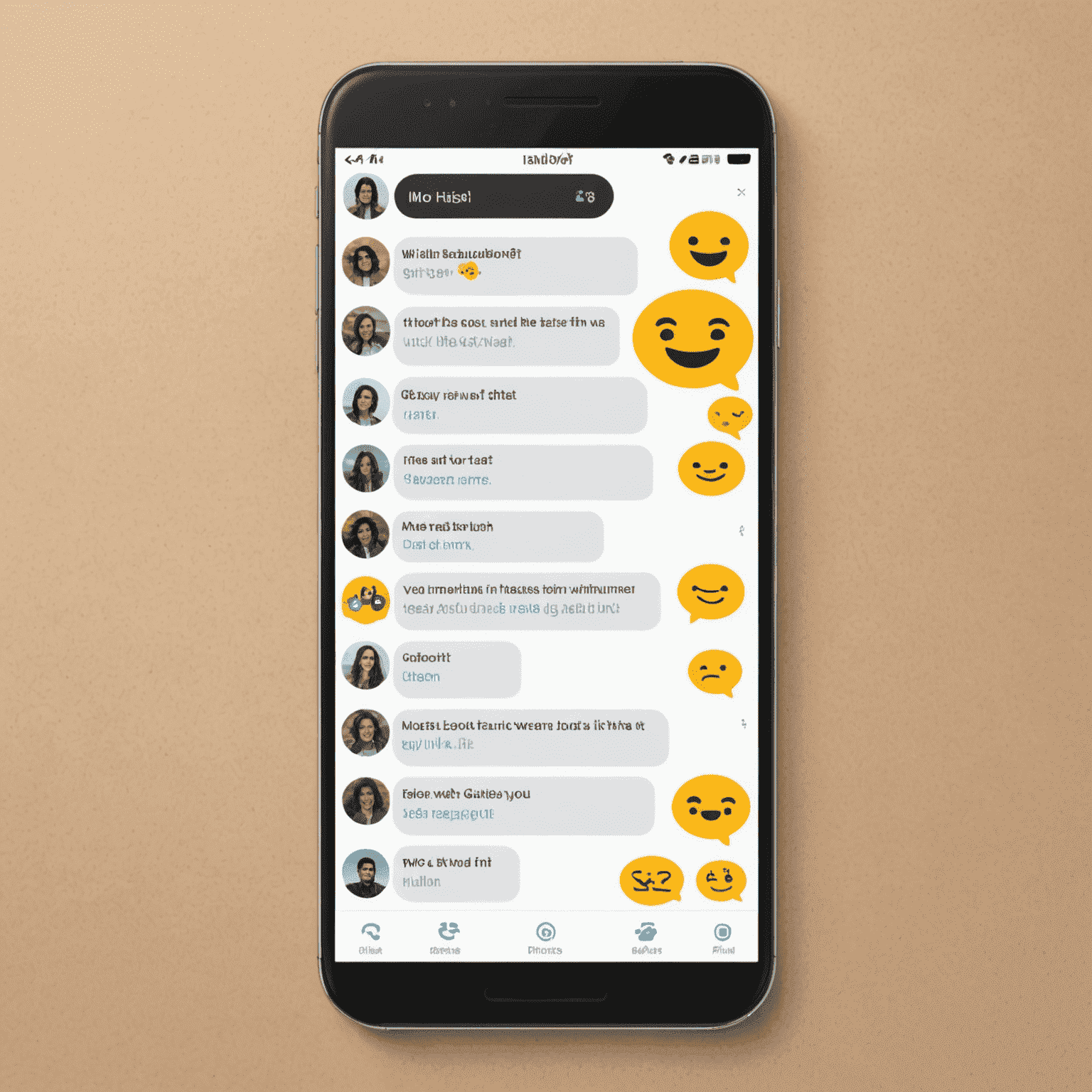 A sleek mobile messaging interface with chat bubbles, emojis, and file attachment options