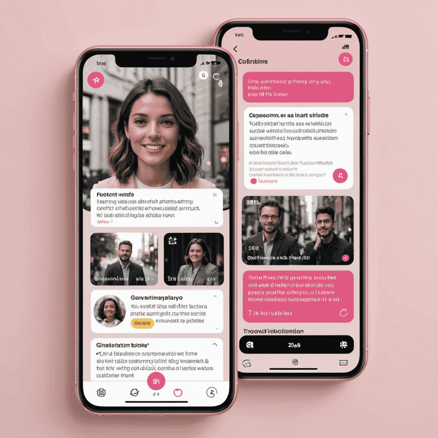 An AI-powered translation app interface showing real-time conversation translation with pink accent colors